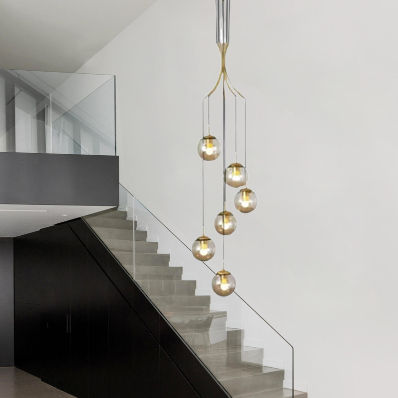 Minimalistic Bubble Spiral Staircase Ball Brass long chandelier Glass Pendant Light