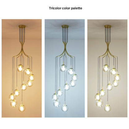 Minimalistic Glass Chandelier Bubble Spiral Staircase Ball Brass Long Pendant Light-labpiecesign