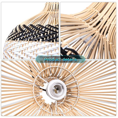 Black White Stripes Rattan Pendant Shade Hardwired Light Fixture-labpiecesign