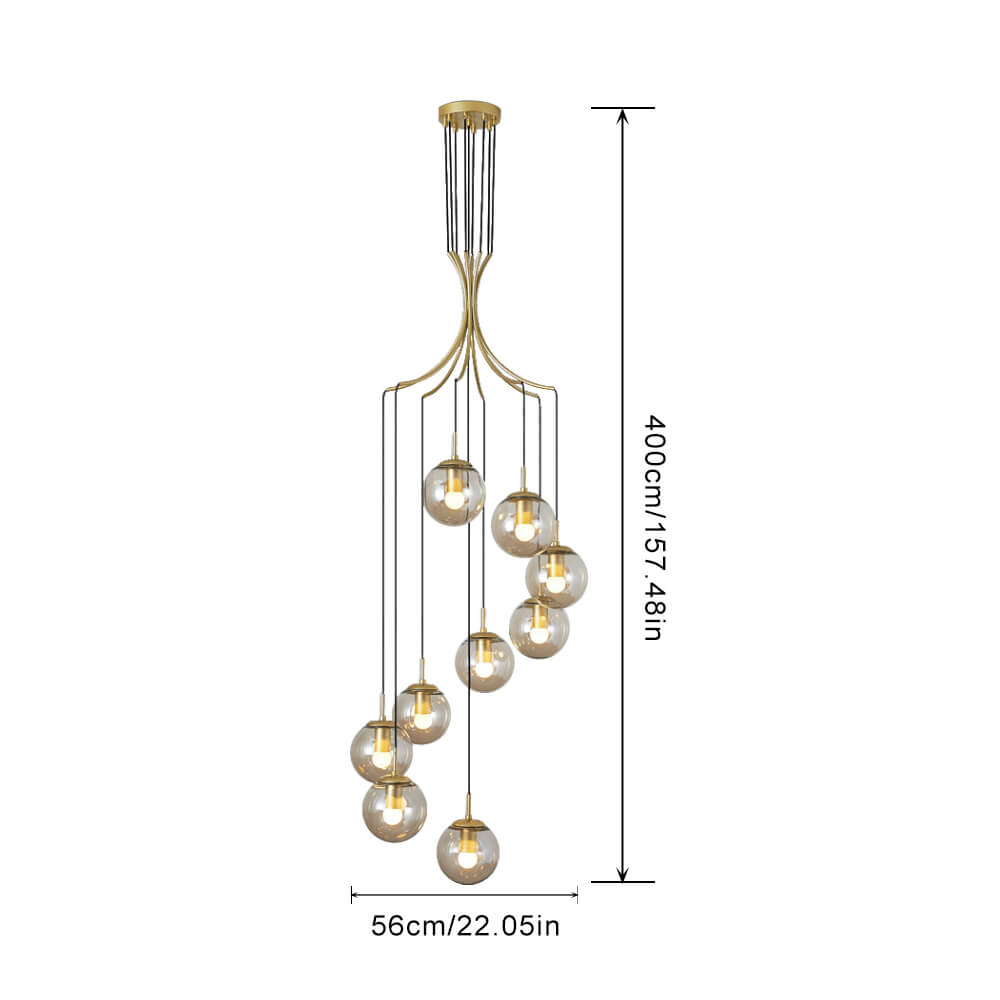 Glass Pendant Light Bubble Spiral Staircase Ball Brass Chandelier
