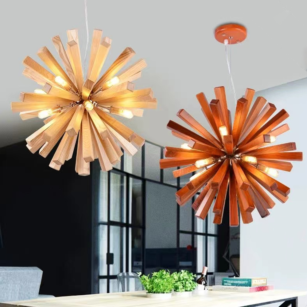 Nordic Creative Wooden Chandelier Flower-Shaped Dandelion Pendants Lights-labpiecesign