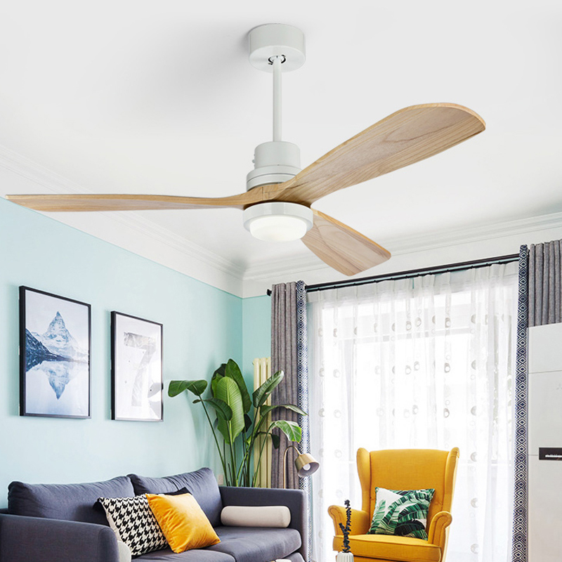 Strong Wind Retro Wood Ceiling Fan With 3 Blades Multifunctional Remote Control LED Fan