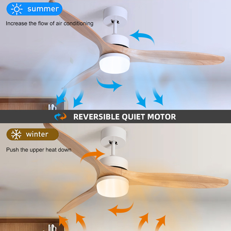 Three Solid Wooden Blade 52inch DC Motor Remote Control Led Ceiling Fan With Light