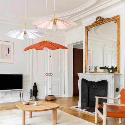 Flower suspension 14 petals linen and rattan - linen and rattan flower chandelier-labpiecesign