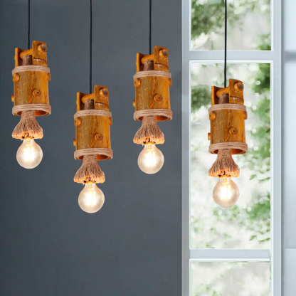 Bamboo chandelier 3 light retro industrial style pendant lighting shade-labpiecesign