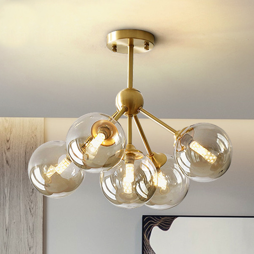 Modern Brass Bubble Pendant Light Metal Round 3/5 Heads Ceiling Light Fixture