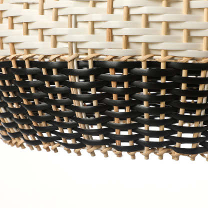 Black White Stripes Rattan Pendant Shade Hardwired Light Fixture-labpiecesign