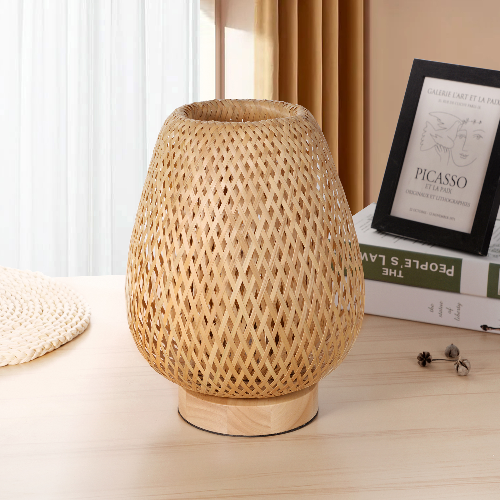 Hand-woven Bamboo Table Lamp Eye-Caring Bedroom Bedside Night Light