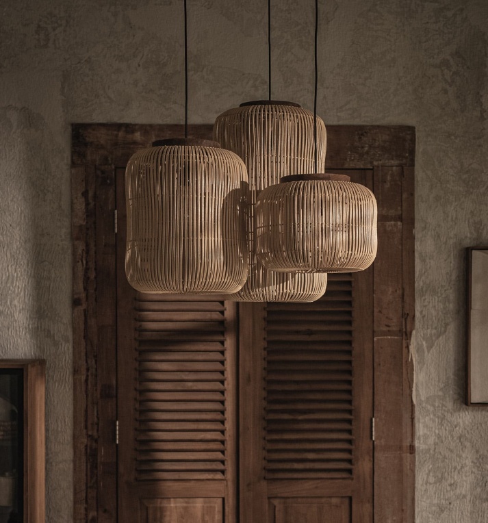 Bamboo Hand Knitted Wood Rattan Creative Hanging Lamp Light Fixture