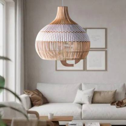 White Rattan Pendant Light Woven Rattan Lampshade-labpiecesign