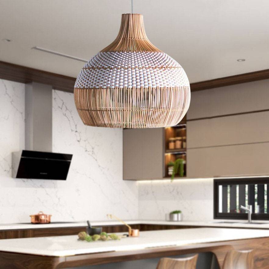White Rattan Pendant Light Woven Rattan Lampshade-labpiecesign