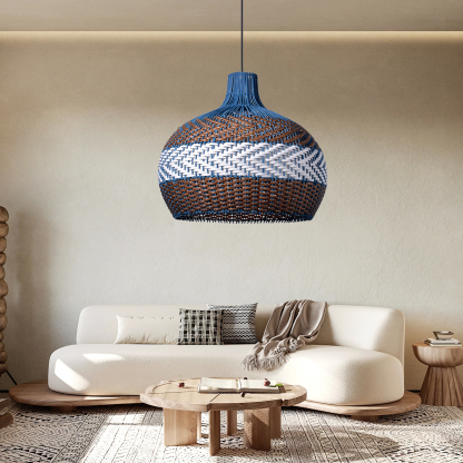 Blue And Brown Striped Rattan Art Pendant Lights-labpiecesign
