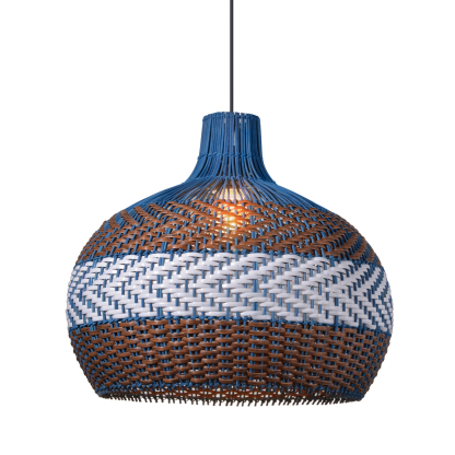 Blue And Brown Striped Rattan Art Pendant Lights-labpiecesign