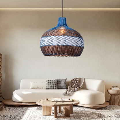 Blue And Brown Striped Rattan Art Pendant Lights-labpiecesign