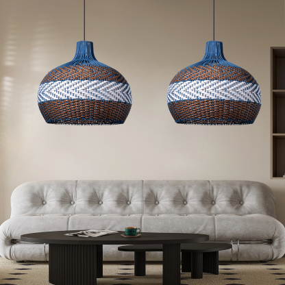 Blue And Brown Striped Rattan Art Pendant Lights-labpiecesign
