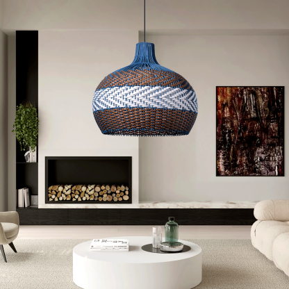 Blue And Brown Striped Rattan Art Pendant Lights-labpiecesign