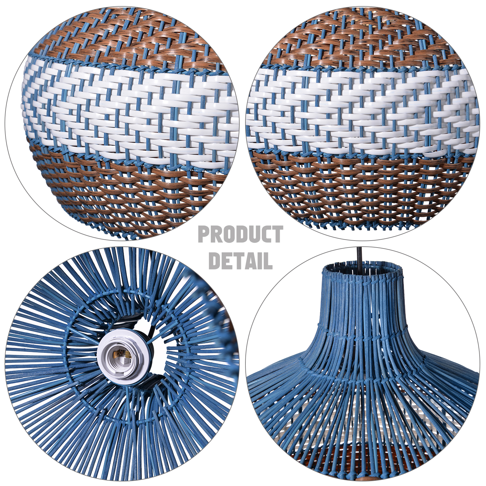 Blue And Brown Striped Rattan Art Pendant Lights