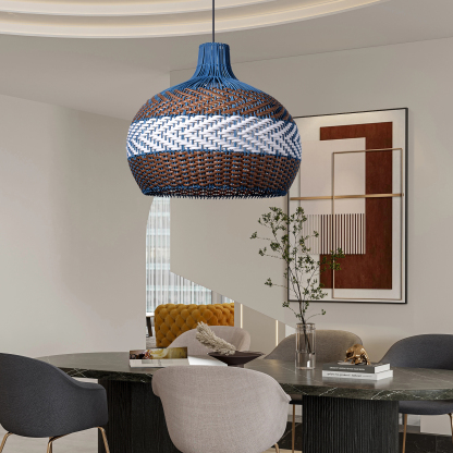 Blue And Brown Striped Rattan Art Pendant Lights-labpiecesign