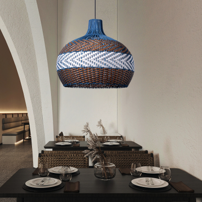 Blue And Brown Striped Rattan Art Pendant Lights-labpiecesign
