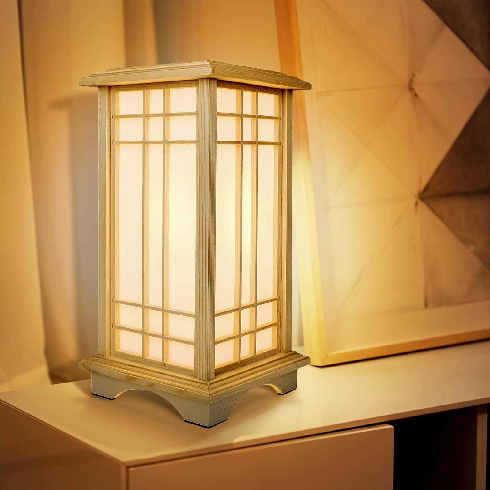 Retro Floor Lamp Rectangular Wooden Tatami Table Lamp For Bedroom