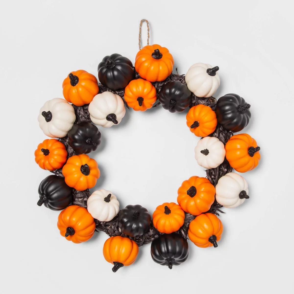 Pumpkins and Black Grass Halloween Wreath