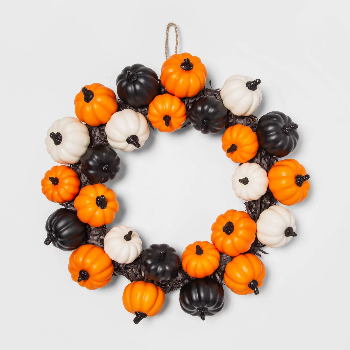 Pumpkins and Black Grass Halloween Wreath-labpiecesign