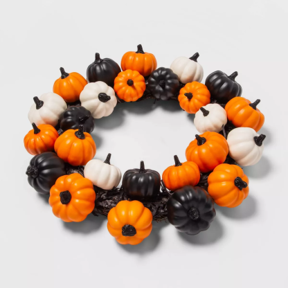 Pumpkins and Black Grass Halloween Wreath-labpiecesign