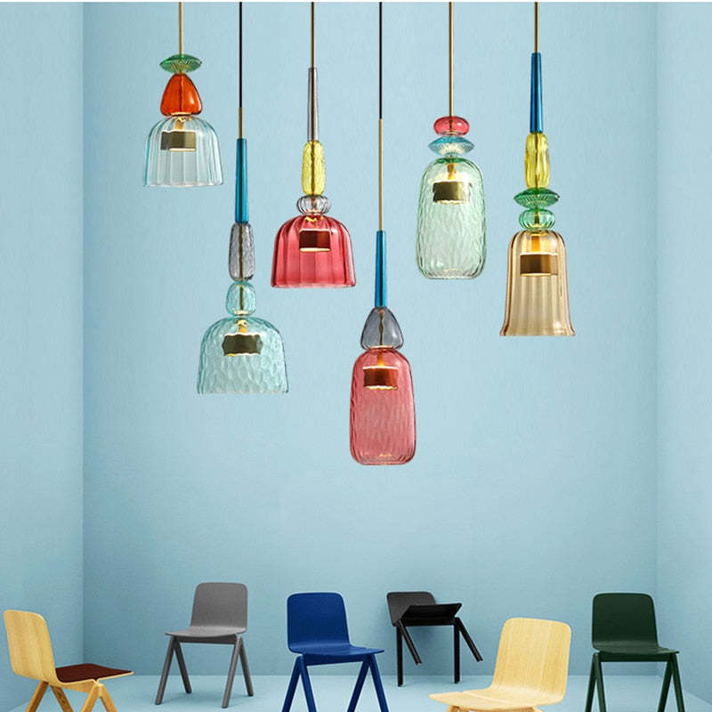 VINTAGE COLORED GLASS PENDANT LIGHT 