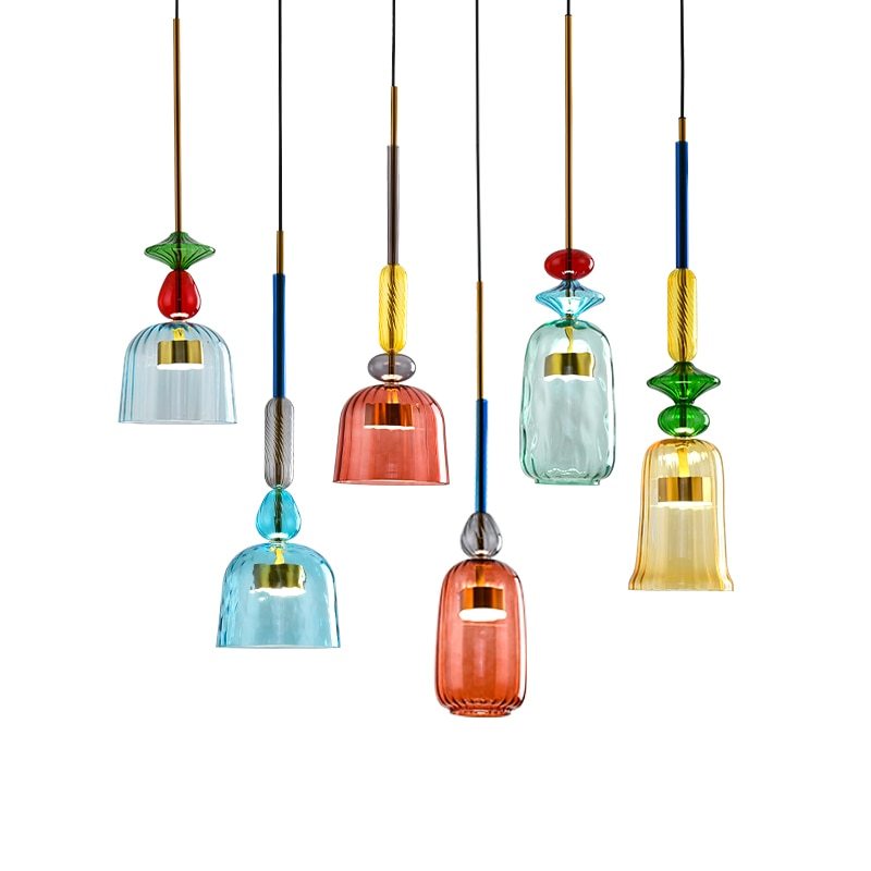 VINTAGE COLORED GLASS PENDANT LIGHT 