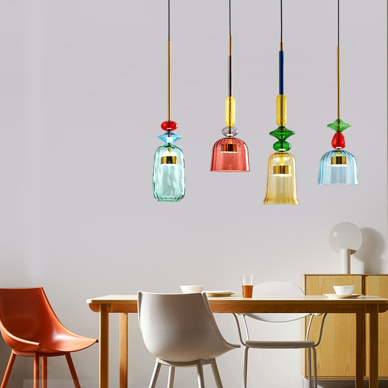 VINTAGE COLORED GLASS PENDANT LIGHT 