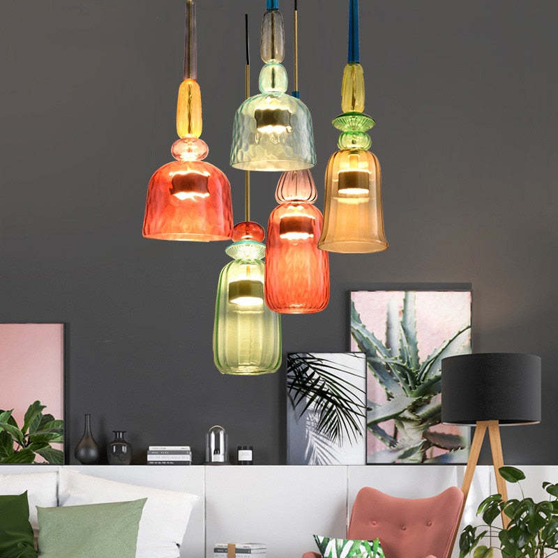 VINTAGE COLORED GLASS PENDANT LIGHT 