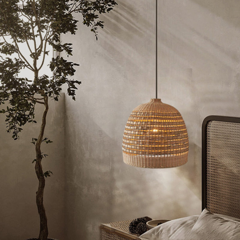 Handwoven Rattan Bell Pendant Light Rustic