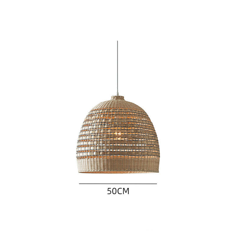 Handwoven Rattan Bell Pendant Light Rustic