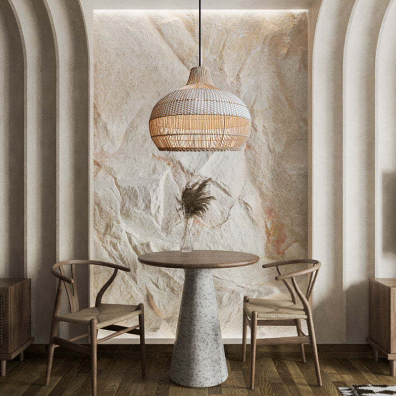 Handwoven Rattan Kitchen Island White Pendant Lighting Wicker Lamp Shade-labpiecesign