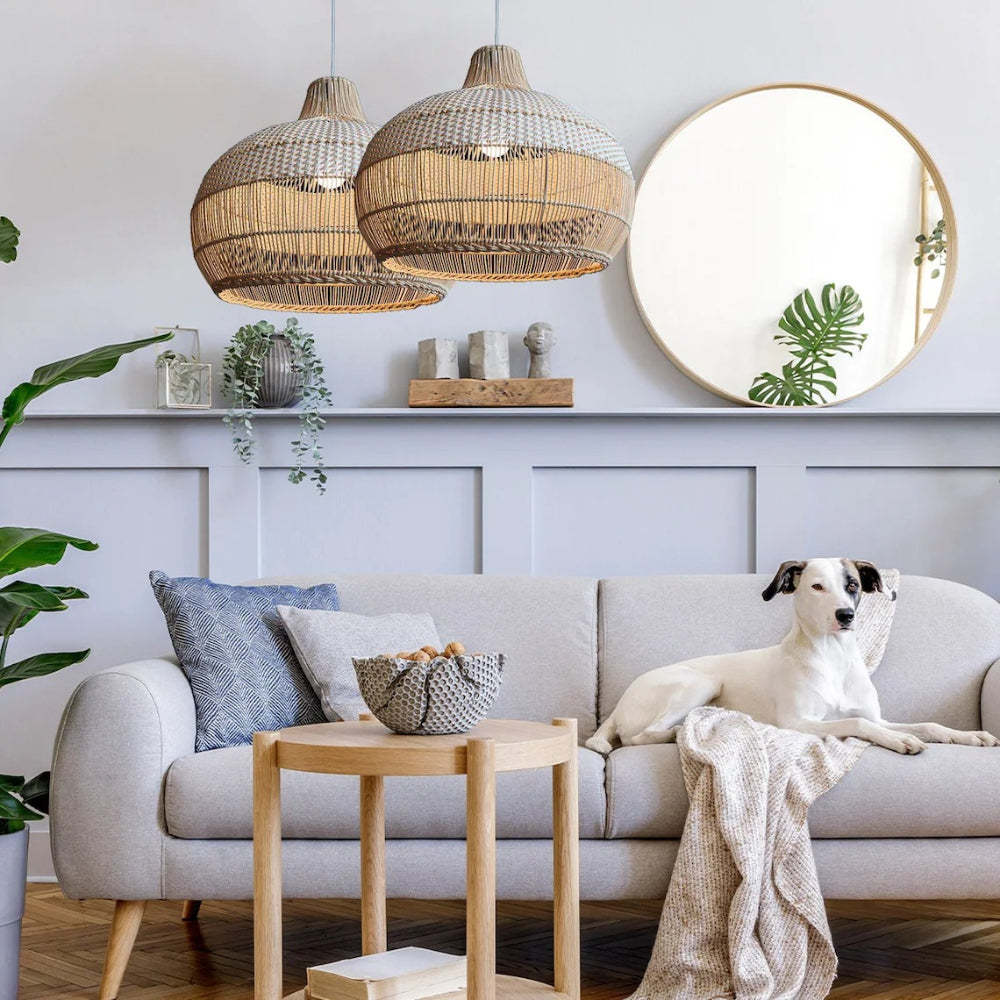 Handwoven Rattan Kitchen Island White Pendant Lighting Wicker Lamp ...