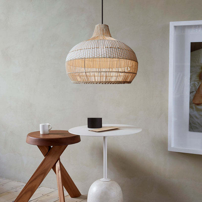 Handwoven Rattan Kitchen Island White Pendant Lighting Wicker Lamp Shade-labpiecesign