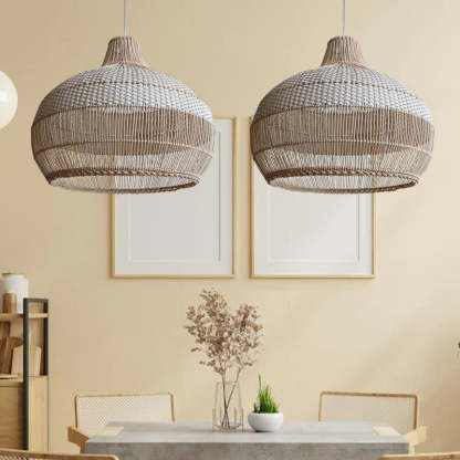 Handwoven Rattan Kitchen Island White Pendant Lighting Wicker Lamp Shade-labpiecesign