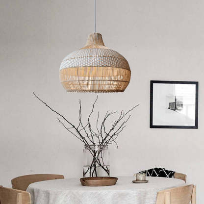 Handwoven Rattan Kitchen Island White Pendant Lighting Wicker Lamp Shade-labpiecesign
