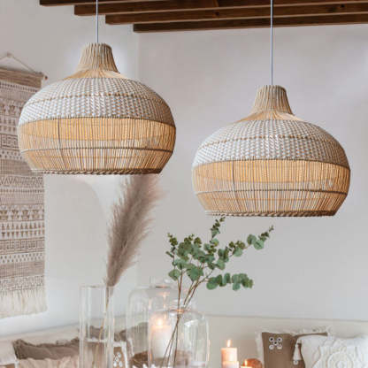 Handwoven Rattan Kitchen Island White Pendant Lighting Wicker Lamp Shade-labpiecesign