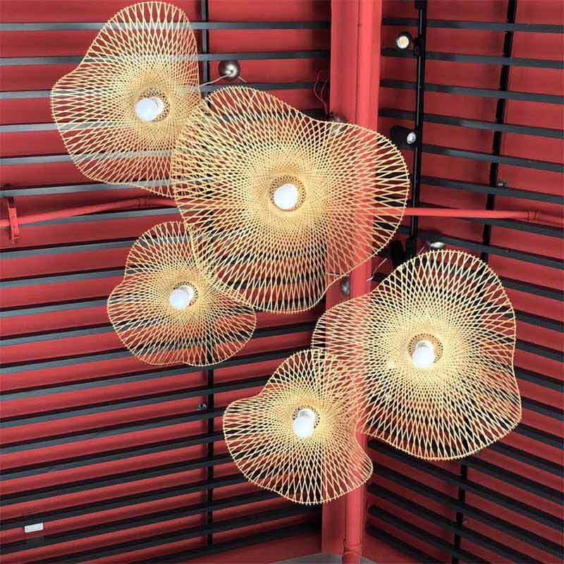 Creative Bamboo Weaving Straw Hat Shape Pendant Light