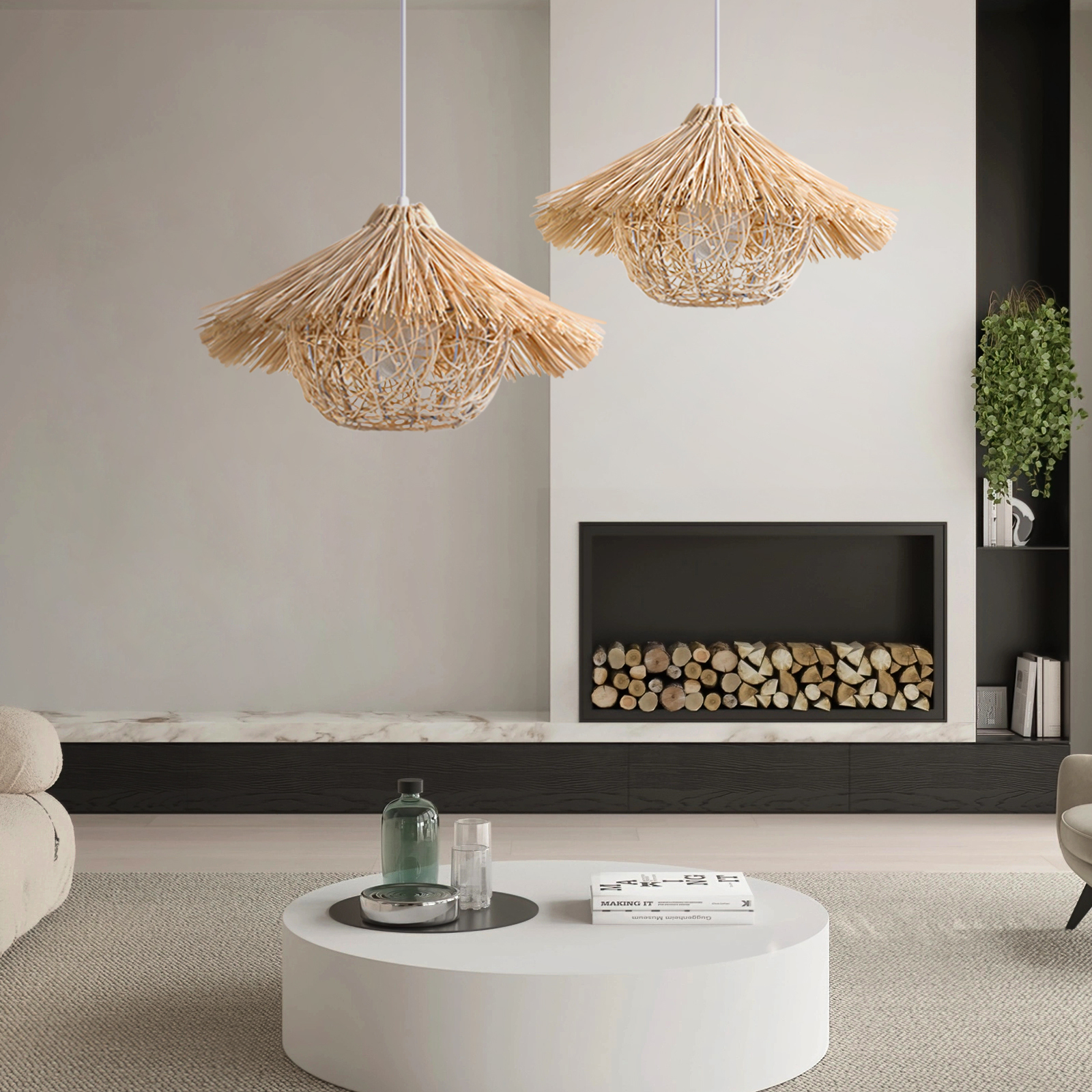 Straw Hat Hollow Rattan Wooden Pendant Lightlabpiecesign