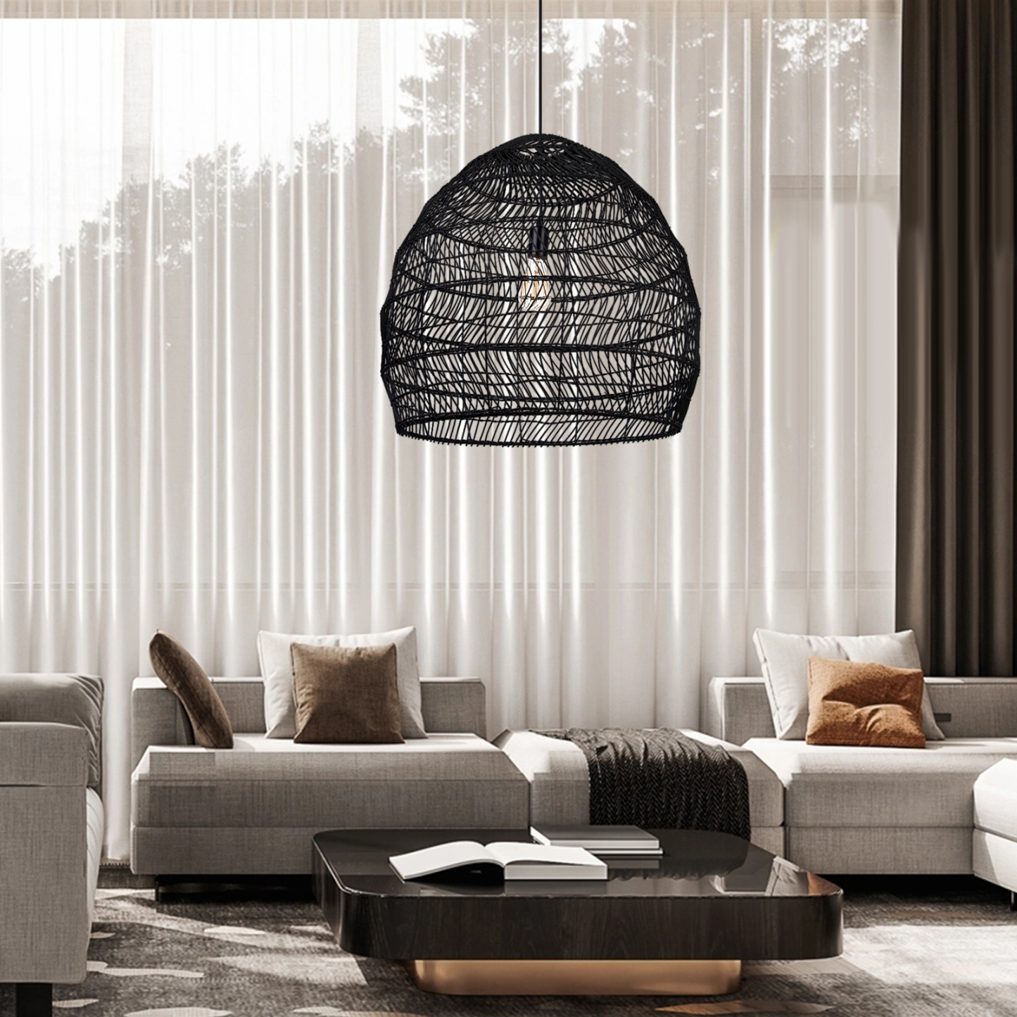 Handmade Rattan Lamp BELL Wicker Lamp Boho Style Lampshade Pendant Lamp-labpiecesign