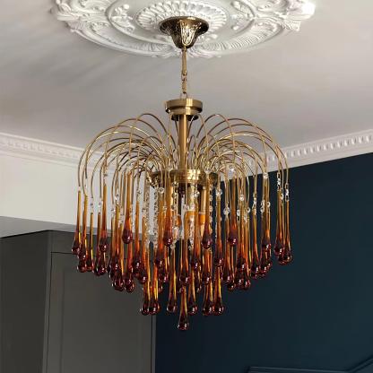 Italian Retro Water Drop French Snot Lamp Light Luxury Glass Chandelier-labpiecesign