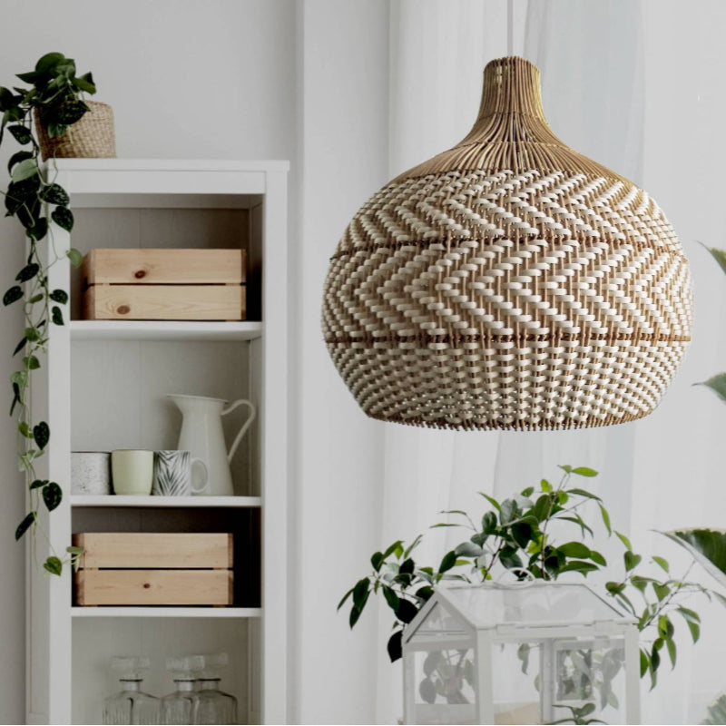 Natural Rattan Woven White Pendant Light