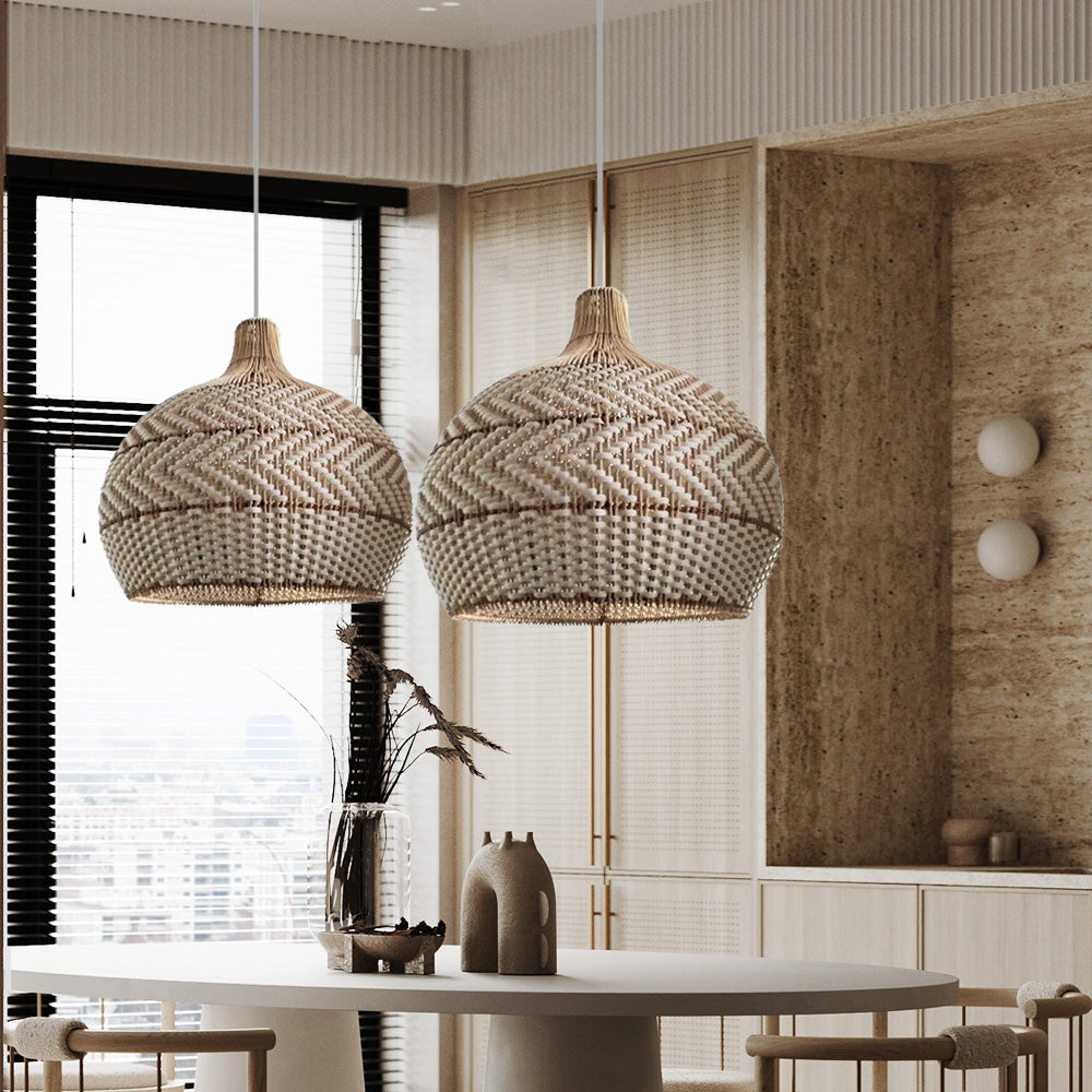 Natural Rattan Woven White Pendant Light