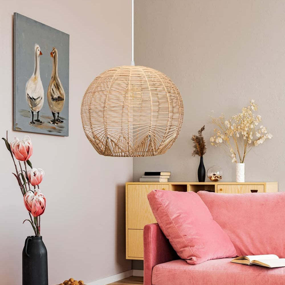 Boho Round Rattan Pendant Light Wicker Lampshade Light Fixture