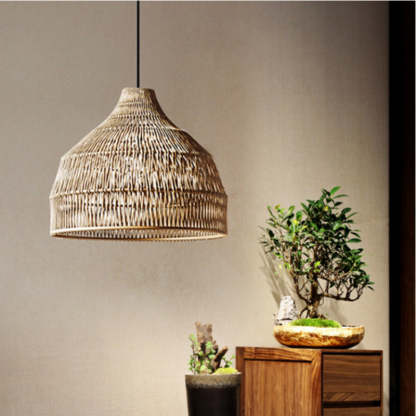 Wabi sabi Rattan Umbrella Shape Woven Pendant Light Lampshade-labpiecesign
