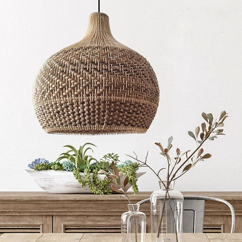 Brown Rustic Handwoven Rattan Pendant Light Lampshade For Living Room ...