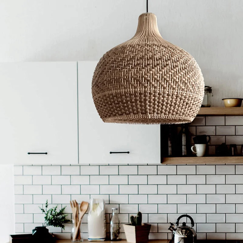Brown Rustic Handwoven Rattan Pendant Light Lampshade For Living Room ...