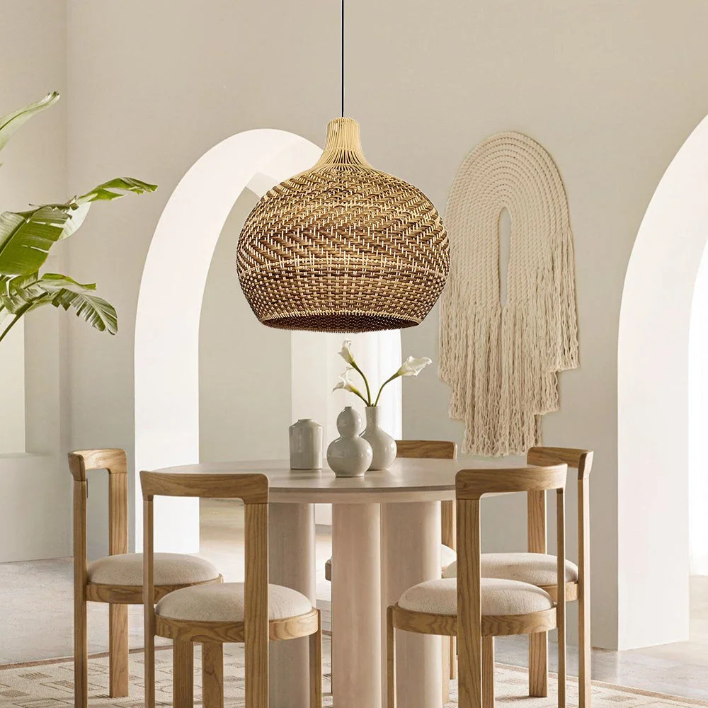 Brown Rustic Handwoven Rattan Pendant Light Lampshade For Living Room ...